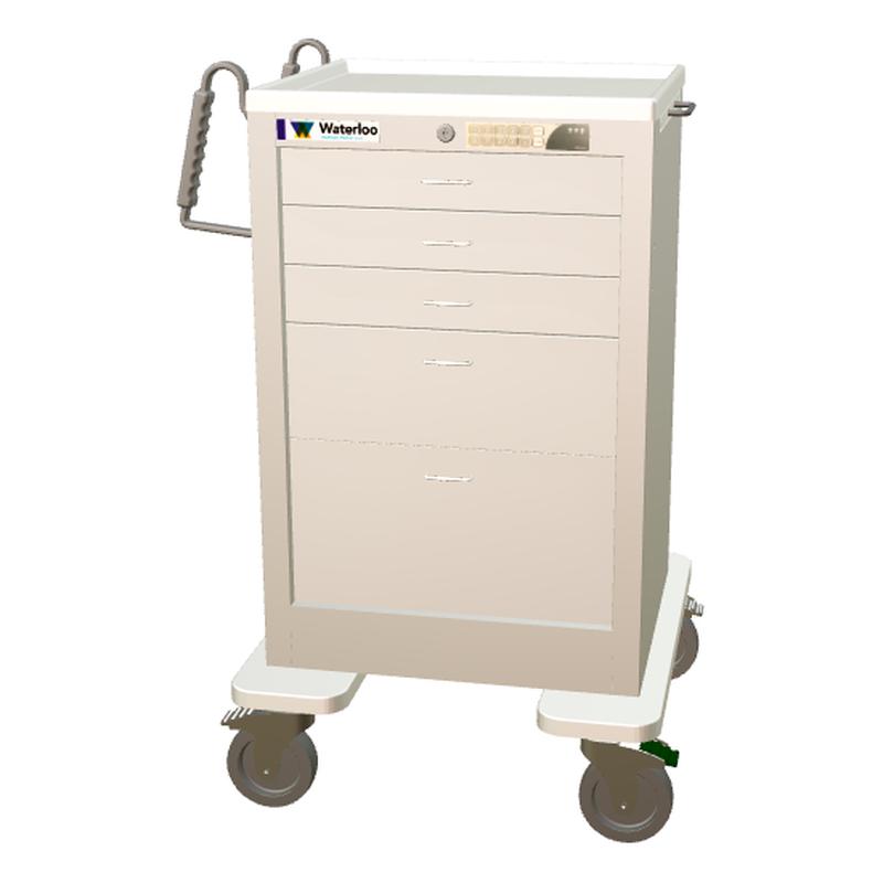 Waterloo Steel 5 Drawer Slim Med Junior Tall Cart, Light Gray, Electronic Lock, JMGEU-33369-LTG