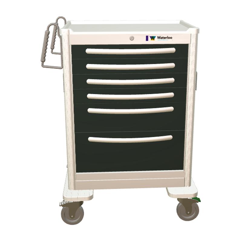 Waterloo Aluminum 6 Drawer Tall Treatment Cart, Light Gray Exterior / Charcoal Drawers, Key Lock, UTGKA-333369-GRA