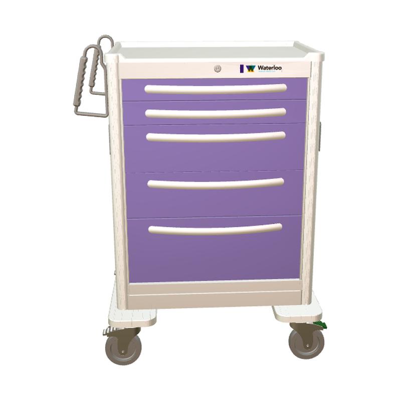 Waterloo Aluminum 5 Drawer Tall Treatment Cart, Light Gray Exterior / Violet Drawers, Key Lock, UTGKA-33669-VIL